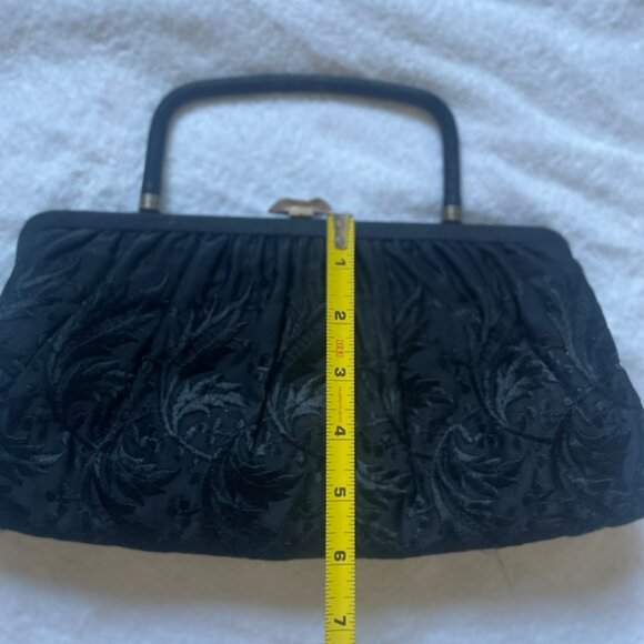 Vintage Embroidered Black floral Hand Bag clutch - Picture 4 of 9